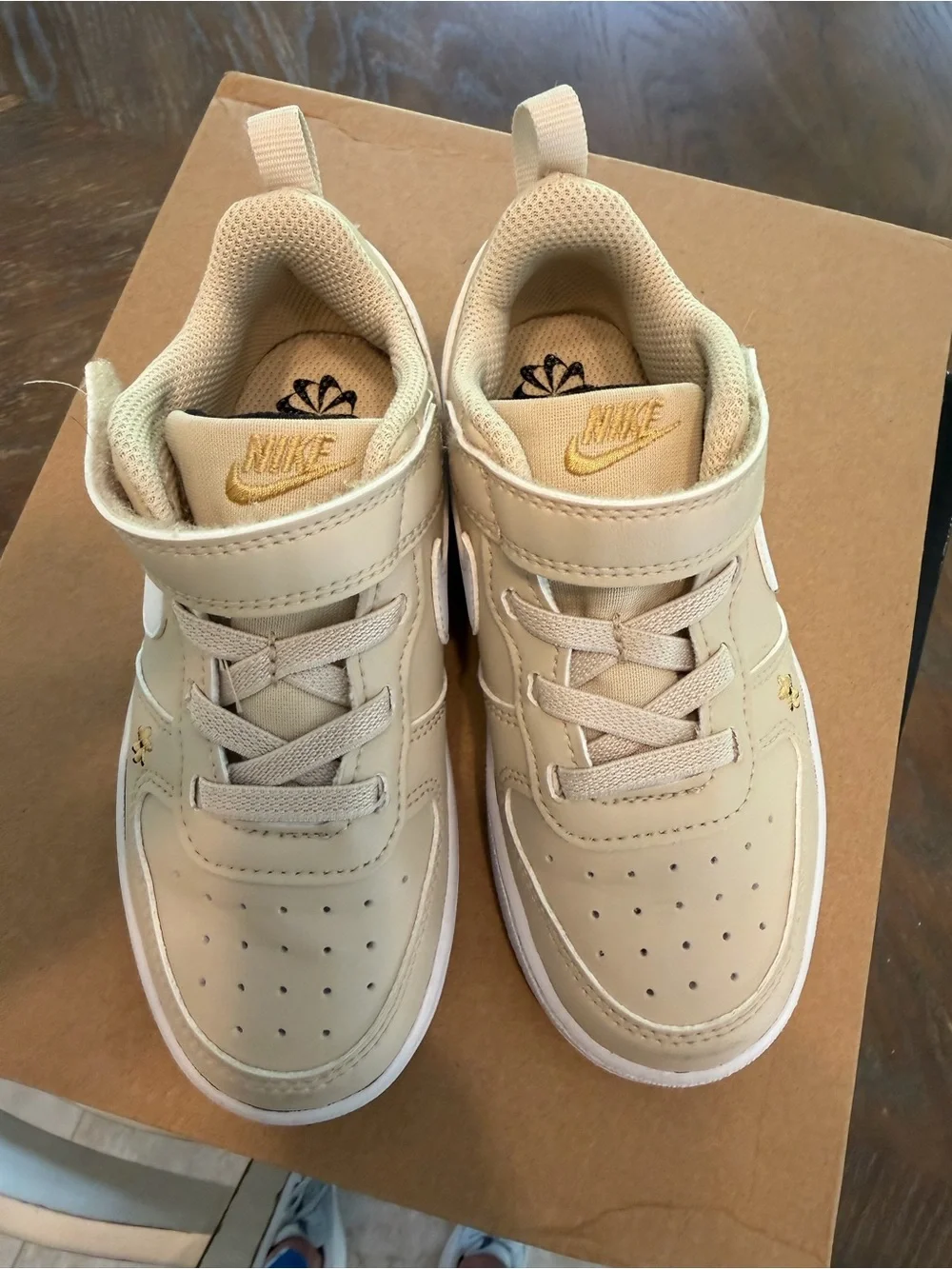 Nike Court Borough Low Recraft Toddler Sneakers Beige/White with Gold Flowers 9C